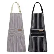 NLUS 2 Pack Kitchen Cooking Aprons Adjustable Bib Soft Black/Brown Stripes