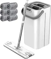 Aorvp Mop and Bucket with Wringer Set, Hands Free Flat Floor Mop and Bucket,6 Washable Microfiber Pads Included,Wet and Dry Use, Home Floor Cleaning System for All Floor Types and Windows