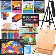 Shuttle Art 65 Pack Acrylic Paint Set with Wooden Table Top Easel Box, Mixed Med