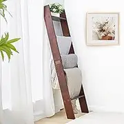 XUNIQUE 5-Tier Blanket Ladders for The Living Room, 4.8 FT Blanket Ladder with Shelf, Decorative Ladder for Blankets and Quilts, Lightweight, Easy Assemble Wooden Ladder