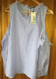 Boohoo Blue White Isla Gingham Check Cold Shoulder Strappy Top 12 New Tags