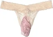 [BTREEFLO] Men's Lace Frilly Sissy Thong Panties G-string Bikini Briefs Sheer Mesh Underwear Sissy Pouch for Men, Pink, Large