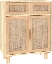 vidaXL Solid Wood and Rattan Sideboard- Brown, Scandinavian Style, Ample Storage, Robust Build