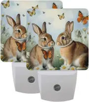 Two Easter Bunnies Night Light Plug-In,Dusk to Dawn Smart Sensor Led Nightlight