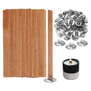 Wooden Candle Wicks,100 Wooden Wicks for Candle Making, Wooden Wicks+Metal Clips for Candle Making As Shown