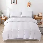 Quilt Duvet Cover Set【White】Comforter 600TC Ultra Soft Microfiber Wrinkle & Stain Resistant Cover Bedding Set in Solid Colour Soft, Breathable with Zipper Closure Qomfy Australia (Double 180x210cm)