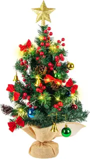 60CM Tabletop Christmas Tree,Mini Tabletop Xmas Pine Tree with 30 LEDs Lights,Star Tree Topper, Tabletop Small Xmas Tree for Holiday Indoor DIY Christmas Decor