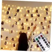 33Ft Photo Clip String Lights,USB or Battery Powered,8 Modes 100 LED 10M