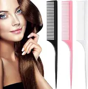 Leinuosen 3 Pack Carbon Fiber Rat Tail Styling Comb, Heat Resistant Anti Static Teasing for Back Combing Root Teasing Adding Volume Evening Styling(Black, Pink, White)