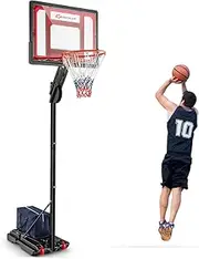 Costway Outdoor Basketball Hoop, Portable Basketball Goal System 1.05-2.6m Ring Height, Weight Bag, 82 cm Backboard, Fillable Base with Wheels for Kids Teenagers Youth Adults