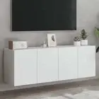 TV Cabinets Wall-Mounted 2pcs White Wooden Entertainment Unit Storage Shelf