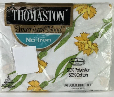 Vintage Thomaston Double Fitted Sheet MCM floral NOS 54x76 no iron