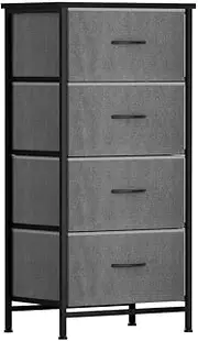 Artiss Chest of 4 Drawers Bedroom, Fabric Tower Tallboy Dresser Storage Unit Clothes Organizer with Metal Frame and Handles, for Home Living Room Hallway Furniture, Grey