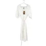 Hugo Boss Dolara Eyelet Dress White Tie Waist Puff Sleeve Size 16 NEW