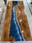 Ocean Epoxy Dining Table, Walnut Top Table, Cafeteria Wooden Table, Living Decor