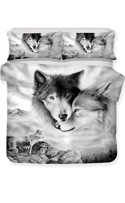 Wolf Couple Bedding Set Duvet Cover & 2 Pillow Cases 225x220 cm New King
