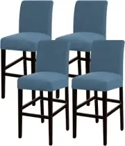 Stretchy Bar Stool Slipcovers - Water-Resistant Fabric, Set of 4 Dusty Blue