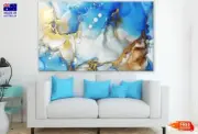 Blue Brown & Gold Abstract Design Wall Canvas Home Decor Australian Made Quality