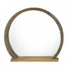 Brown Country Chic Round Wooden Frame Reflective Wall Hanging Mirror With Shelf