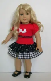RED and Black Scottie Dog Skirt Set for American Girl Doll