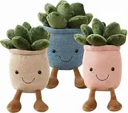 YOEUN 3pcs Potted Plants Succulents Plush Toy, 9.8" Cute Succulents Plushies, Adorable Soft Plush Plant, Gifts Toy for Kids Boys (Pink + White + Blue)