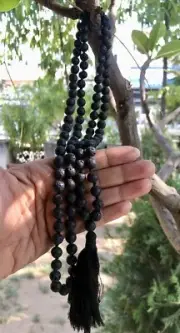 108+1 Lava Rock Healing Gem Stones Jaap Japa Mala, Chakra Balancing, Black 8mm