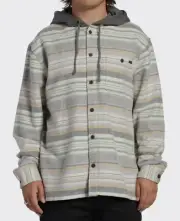 Billabong Men's Baja Flannel Button Up Hooded Jade Stone Striped SZ LARGE NEW