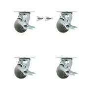 4 Inch Thermoplastic Rubber Caster Set with Ball Bearings 4 Brake 2 Swivel Lock