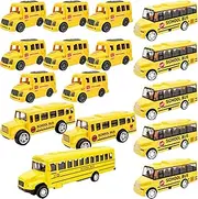 16 Pcs Mini School Bus Toy Car Bright Yellow School Bus Small School Bus Toy Bulk for Kids Boys Girls Birthday Gifts Classroom Rewards, 4 Styles