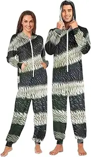 [AIXIWAWA] Adult Onesie Pajamas, Black White Stripe Print Zip Front One Piece Pajama Jumpsuits for Men Women S