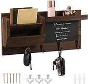 Key Holder for Wall, Wooden Key and Mail Holder with 7 Hooks, Wall Mounted Key Storage Hanger, Key Rack and Mail Organizer, Wood Key Hanger for Entryway Hallway Doorway (Brown)