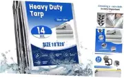 Waterproof tarp, 14 Mil Sliver Thick Waterproof Poly Tarp for Outdoor 10'X20'