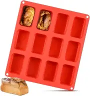 CAKETIME Silicone Loaf Pan, Mini Bread And Brownie Pan, 12 Cavities Nonstick For