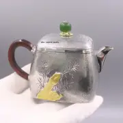 Pure S999 Fine Silver Teapot Handmade Healthy Bamboo Water Bottle Cup 4.4inch H