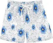 [RPLIFE] Boys Swim Shorts, Anti Chafe Swim Trunks for Boys 2 T, Blue Watercolor Flowers