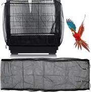 Bird Cage Cover Adjustable Bird Cage Seed Catcher Universal Birdcage Nylon Mesh Net Seed Feather Catcher Birdcage Cover Skirt Seed Guard for Parrot Parakeet Round Square Bird Cages(Black)