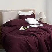 S VICTORY SYMBOL 100% French Linen Quilt Cover 1 Piece Queen Size,Stone Washed Natural Flax Plain Color Vintage Basic Doona Cover(Wine Red,210x210cm)