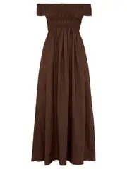 Matteau | Shirred Off The Shoulder Dress in Sable Brown | The UNDONE