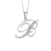 Sterling Silver Rhodium Plated Script Initial Letter B With Diamonds On 18 Inch Chain ( 0.05 Tcw)