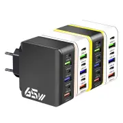 65W 6-Port USB PD Charger 3USB-A+3USB-C PD QC3.0 Fast Charging Wall Charger Adapter EU Plug US Plug for iPhone 16 16 Pro