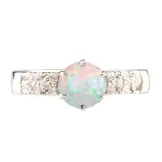 1.27Ct Natural Australian Opal IGI Certified Diamond Ring In 14KT White Gold