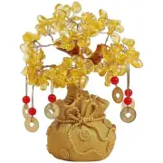 Feng Shui Lucky Citrine Tree of Life Bonsai, Crystal Ornaments with Hanging Coin