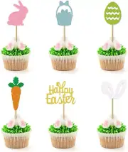 Easter Cupcake Toppers, 24 Pcs Happy Easter Cake Topper Easter Egg Bunny Cupcake