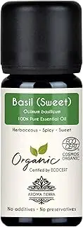 Aroma Tierra Sweet Basil Essential Oil - 100% Pure, Organic & Food Grade – For Face, Hair, Skin, Aromatherapy Diffuser, Candle - 10ml
