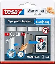 tesa Powerstrips Click - Velcro Adhesive Pads for Clicking on and Off Picture Frames and Wall Decorations No Drilling - Self-Adhesive Velcro Strips with On and Off Click System - Small - 16 x 2 Pieces