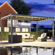 12'x16' Louvered Pergola, Full Aluminum Outdoor Pergola with Adjustable Rainproof and Gutter System, Metal Hardtop Gazebo for Patio, Deck, Garden, Yard, Black