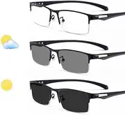 Progressive Multifocal Reading Glasses, Men's Photochromic Transition UV400 Sunglasses,+1.0 to +3.0 Diopter (Color : Black, Size : +3.00)