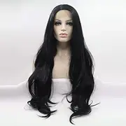 Xiweiya Long Black #1B Wavy Wigs Synthetic Lace Front Body Wave Wigs Side Part Wig Long Soft Wavy Wig Hair Replacement Wig for Women, Drag Queen Makeup 24 inch