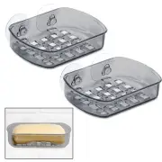 2 Pc Grey Bathroom Shower Soap Saver Dish Sponge Basket Tray Cup Suction Holder
