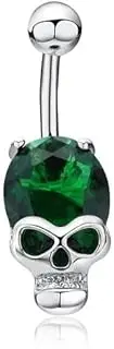 [Hemasa] Real Platinum Plated Skull Cubic Zirconia Navel Ring/Belly Ring for Women/Girls, Small, Stainless Steel, Apatite, Small, Stainless Steel, apatite
